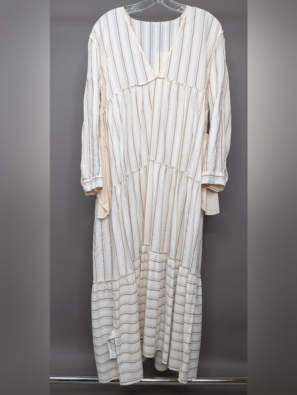 Zara Striped Tiered Maxi Dress in Cream and Tan - Picture 7 of 8